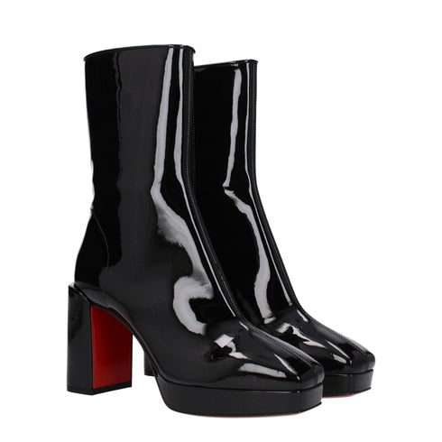 Christian Louboutin Square Toe Ankle Boots in Black Patent Leather – Women